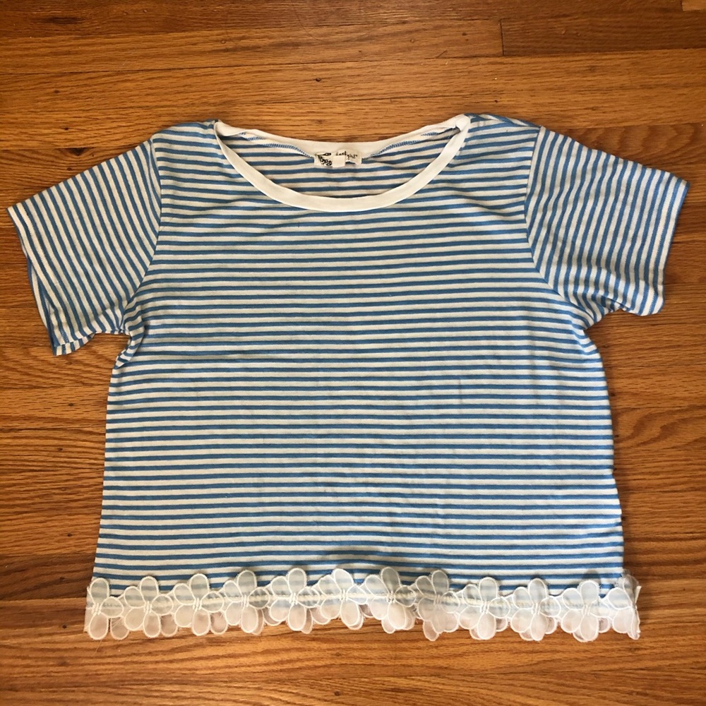 About A Girl stripped shirt with floral trimming